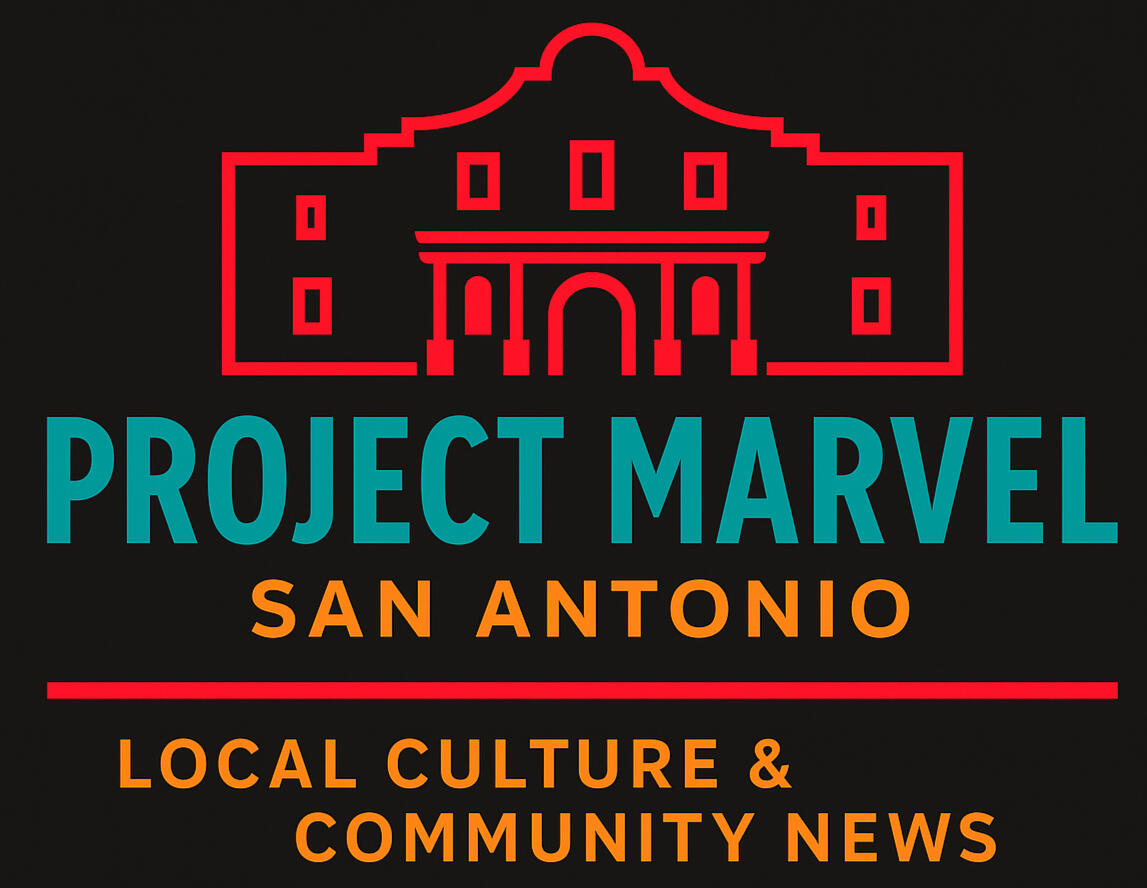 Colorful logo of Project Marvel SA featuring San Antonio skyline in Fiesta colors