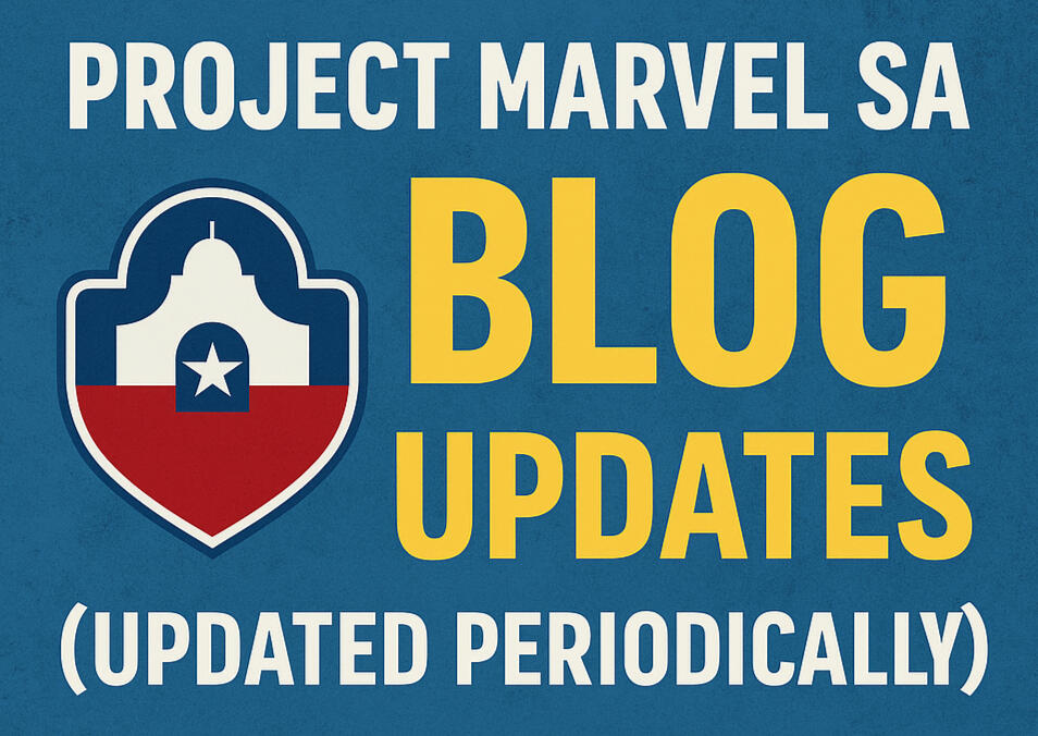 Project Marvel SA Logo Colorful logo of Project Marvel SA featuring San Antonio skyline in Fiesta colors